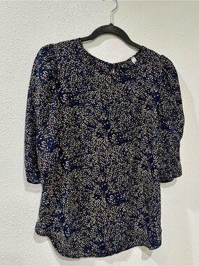 mts Navy Blouse with Cream Dot Print